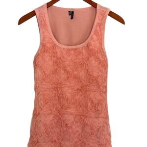 Pink/Peach Textured Rose Floral Tank, Shell, Sleeveless Blouse, Size S